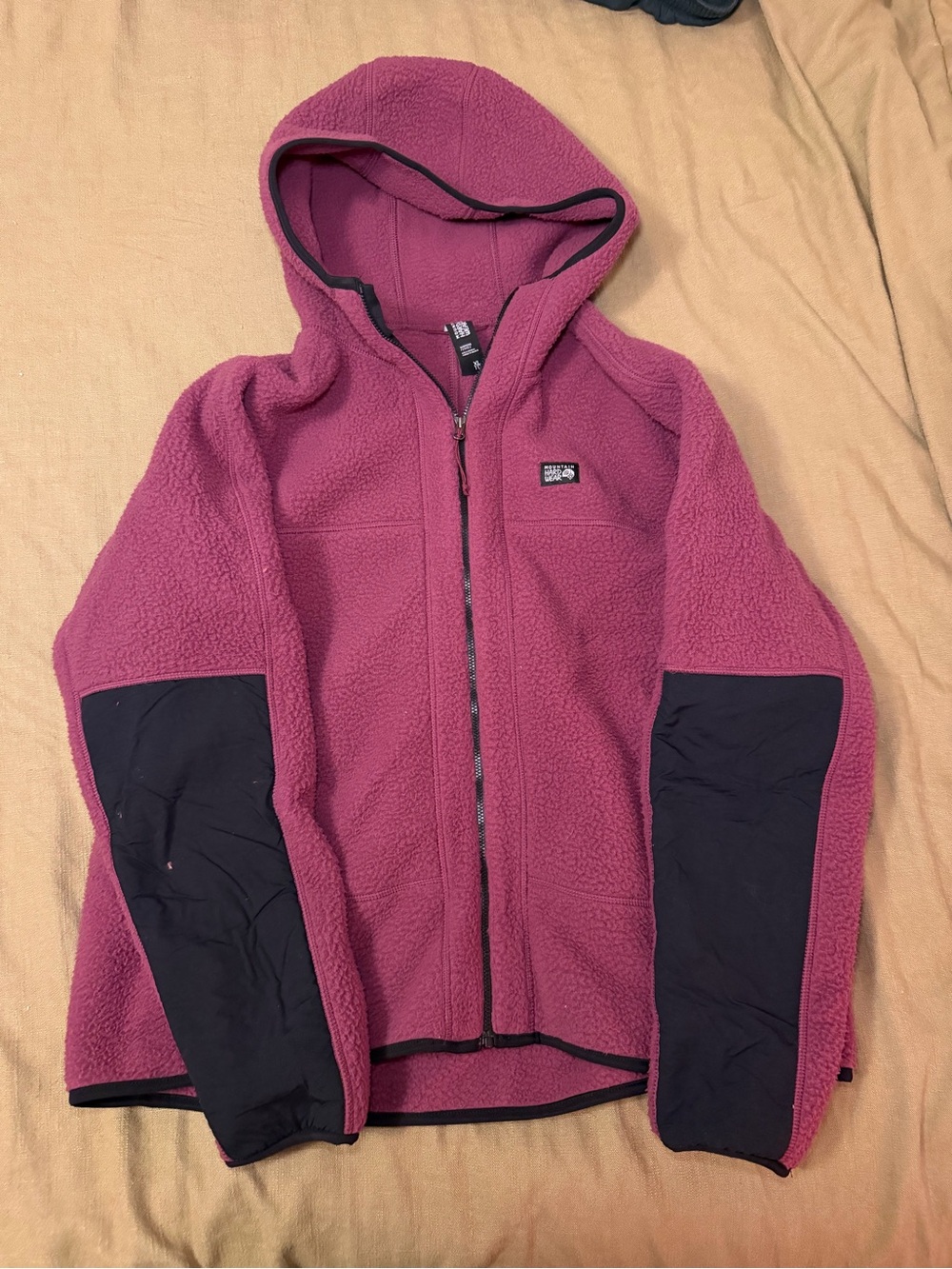 Mountain Hardwear Plum Sherpa Fleece Hoodie with Black Sleeve Panels
